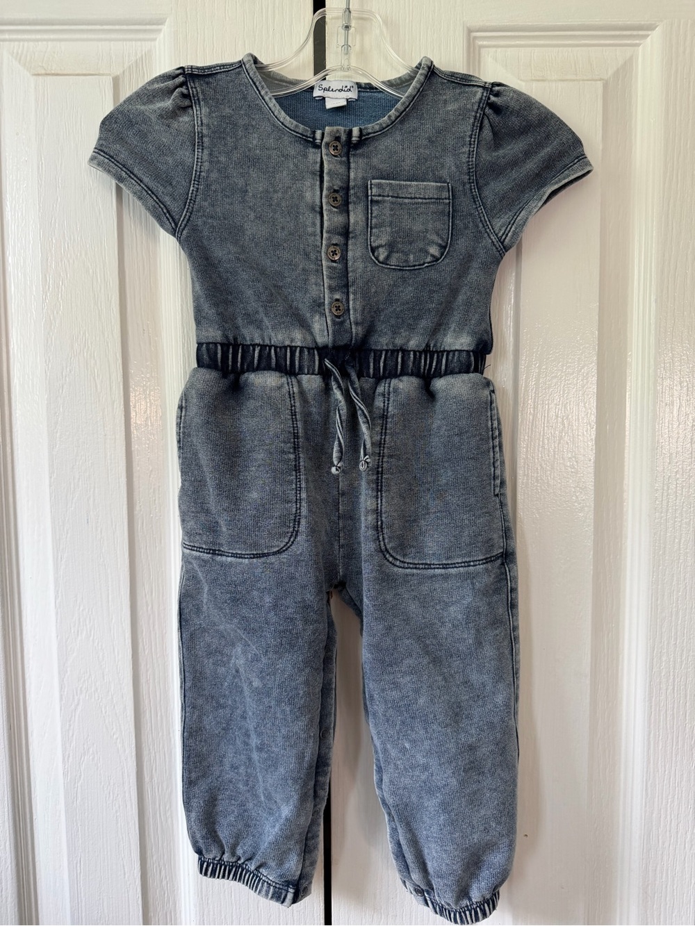 Splendid Kids Washed Black Short-Sleeve Jumpsuit